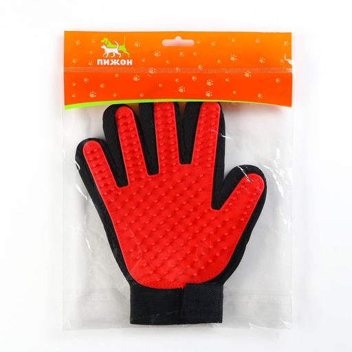 Перчатка - щетка для шерсти на правую руку с удлиненными зубчиками, красная - Пижон фото 5