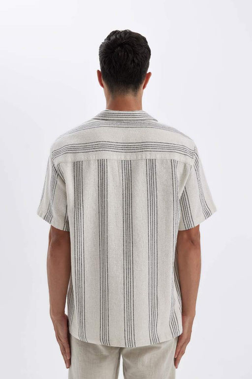 Полосатая рубашка с короткими рукавами и воротником-поло Relax Fit - Defacto фото 6