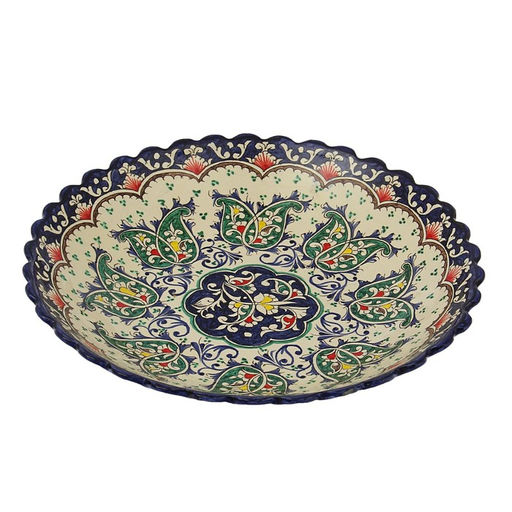 Ляган узбекский Риштанская Керамика «Цветы», d=32 см, глубокий, синий