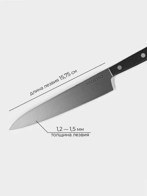 Нож кухонный универсальный Magistro Hinshitsu, нержавеющая сталь, лезвие 15.7 см, длина 29 см, чёрный фото 3