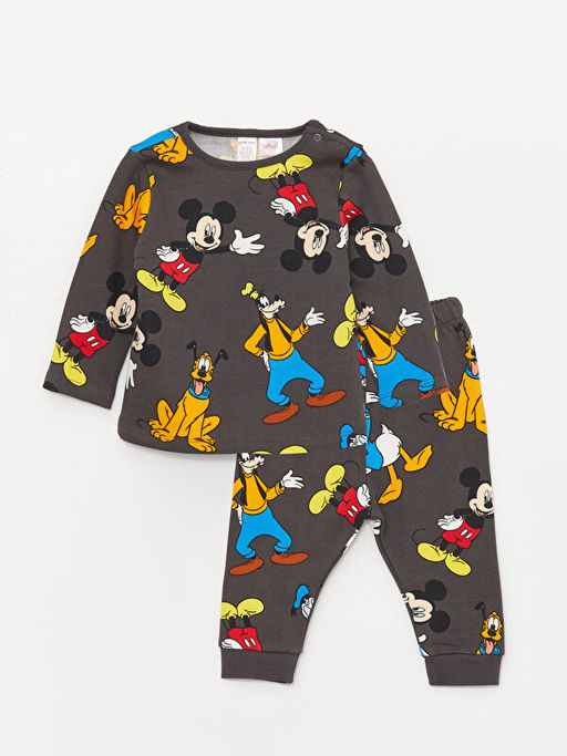 Bisiklet Yaka Disney Bask?l? Erkek Bebek Pijama Tak?m?