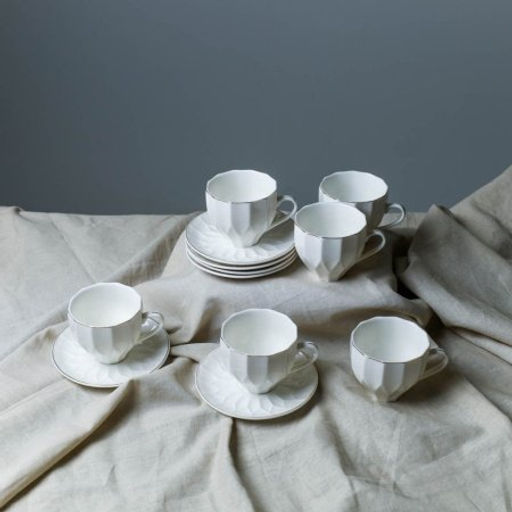 Чайный набор 12 предметов 220 мл А / TC82-12G 220 /уп 8/ Грани костяной фарфор - Галеонтрейд фото 2