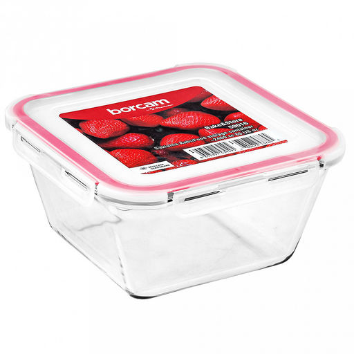 "Боркам (Borcam) Bake&Store" Форма стеклянная жаропрочная 2,4л, 20х20х10см, пластмассовая крышка, цветная коробка, Pasabahce (Турция)