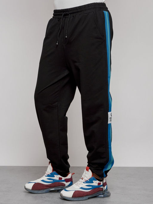 Широкие спортивные штаны трикотажные мужские черного цвета 12903Ch - Mtforce фото 2