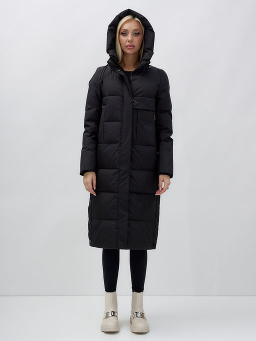 Пальто утепленное стеганное зимнее с капюшоном женское черного цвета 9628Ch - Mtforce фото 6