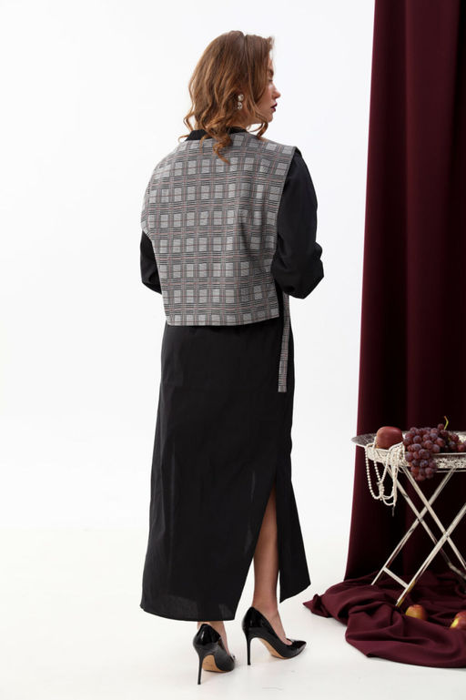 Платье NIKVA н942-1 чёрный+серая клетка  фото 3