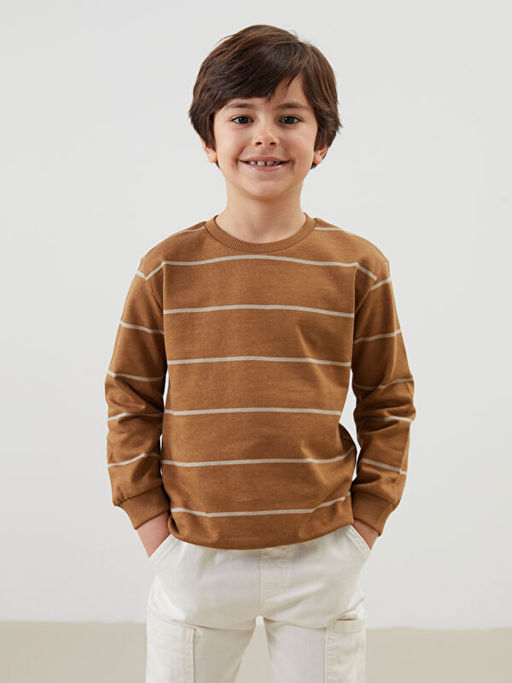 Bisiklet Yaka Uzun Kollu ?izgili Erkek Bebek Sweatshirt