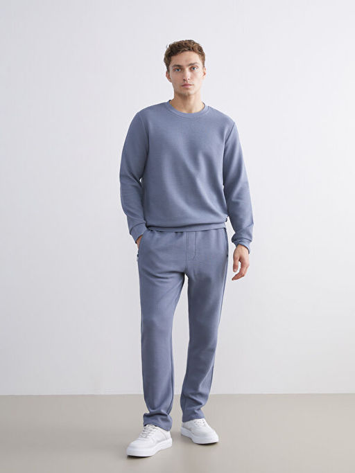 Bisiklet Yaka Dokulu Erkek Sweatshirt