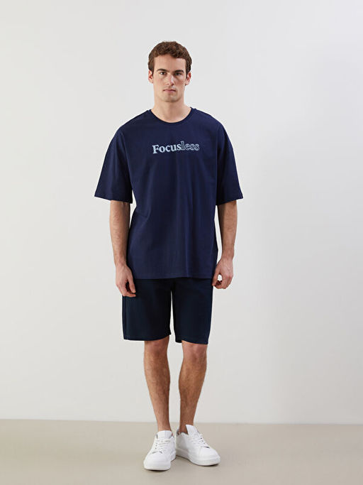 Bisiklet Yaka K?sa Kollu Bask?l? Penye Erkek Ti??rt