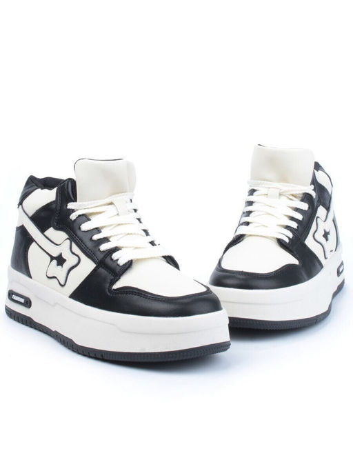 05-P84-1Z WHITE/BLACK Кроссовки женские зимние (натуральная и искусственная кожа, шерсть)