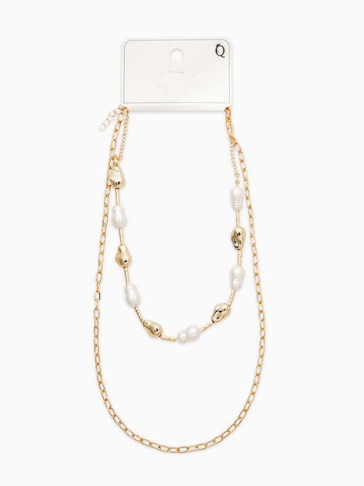 Колье "Жемчуг" борокко, цепь, удлиненное, 2 яруса, цвет белый в золоте