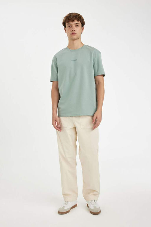 Футболка из плотной ткани с короткими рукавами и круглым вырезом обычного кроя с принтом - Defacto фото 2