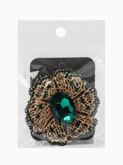 Брошь «Цветок» изумруд, стразы, цвет зелёный в золоте