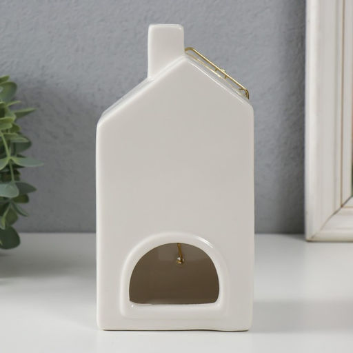 Подсвечник на 1 свечу «Дом», керамика, металл, белый с золотом, 9×6.3×16.7 см