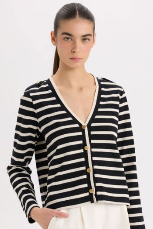 Regular Fit V Yaka Cizgili Fitilli Kaskorse Dugmeli H?rka