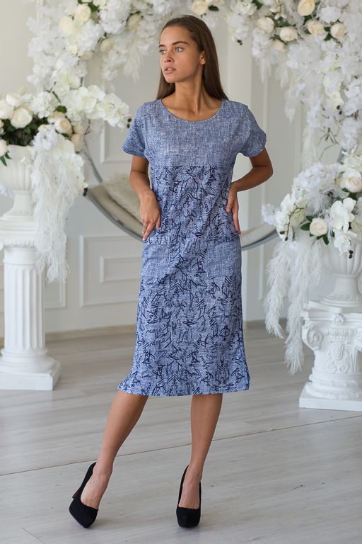 Туника женская из кулирки Льняная палитра-2 синий - Амадэль фото 4