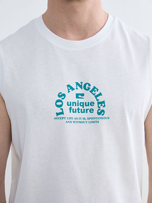 Bisiklet Yaka Los Angeles Bask?l? Erkek Kolsuz Ti??rt