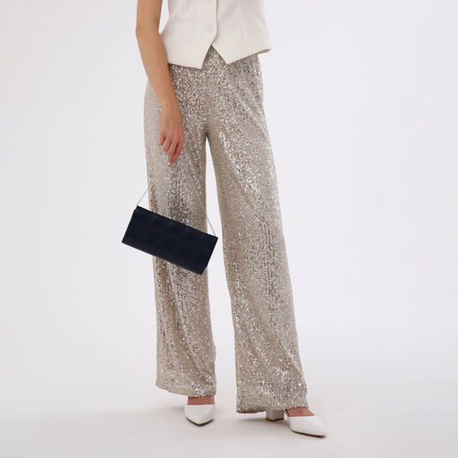 Сумка-клатч женская на магните, с серебристой цепочкой, однотонная, со стёжкой, синяя