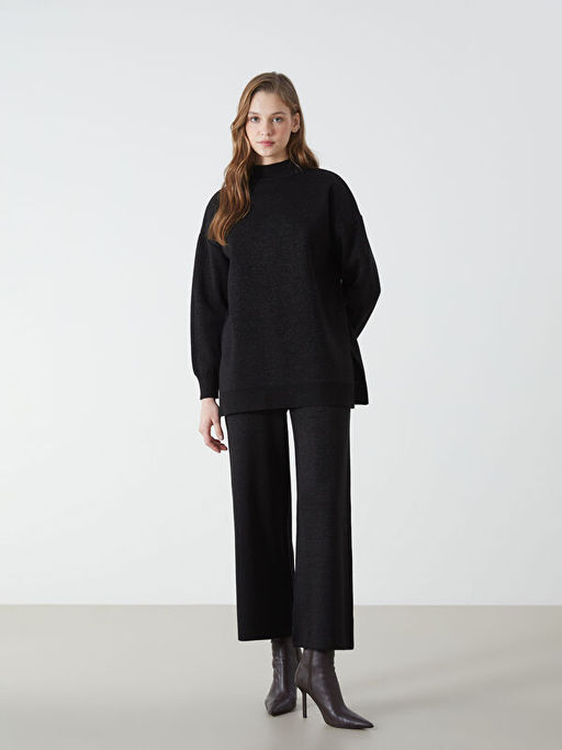 Yar?m Bal?k?? Yaka Parlak G?r?n?ml? Kad?n Triko Tunik