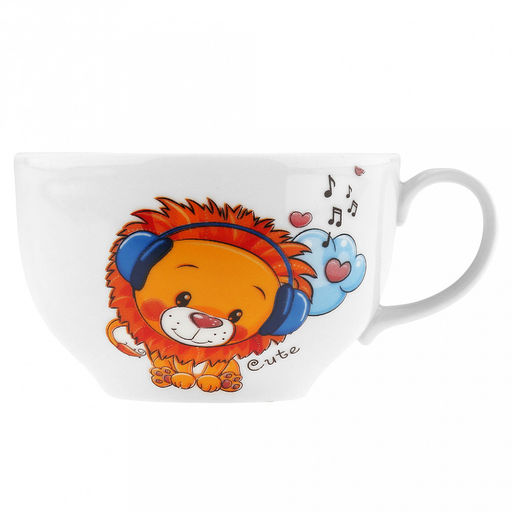 Чашка чайная фарфоровая "Львята" 210мл, д8,5см, h6см, форма "Янтарь" (Россия)