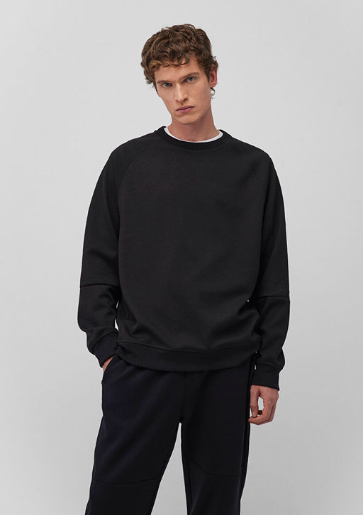 Bisiklet Yaka Siyah Basic Sweatshirt - Mavi фото 2