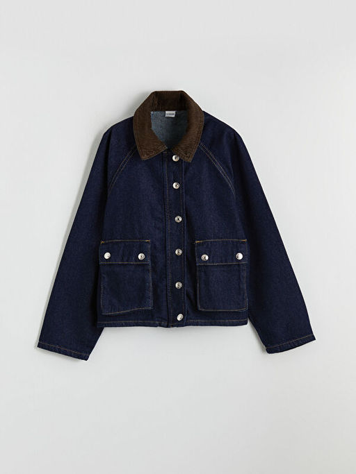 Fitilli Kadife Yaka K?z ?ocuk Jean Ceket