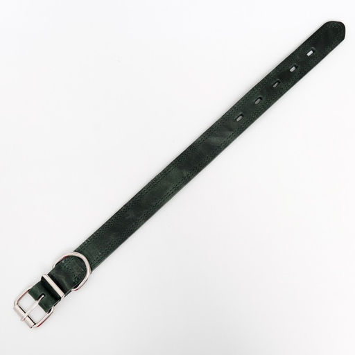 Ошейник кожанный двухслойный 3 см, ОШ 35-47 см, изумрудный - Пижон фото 3