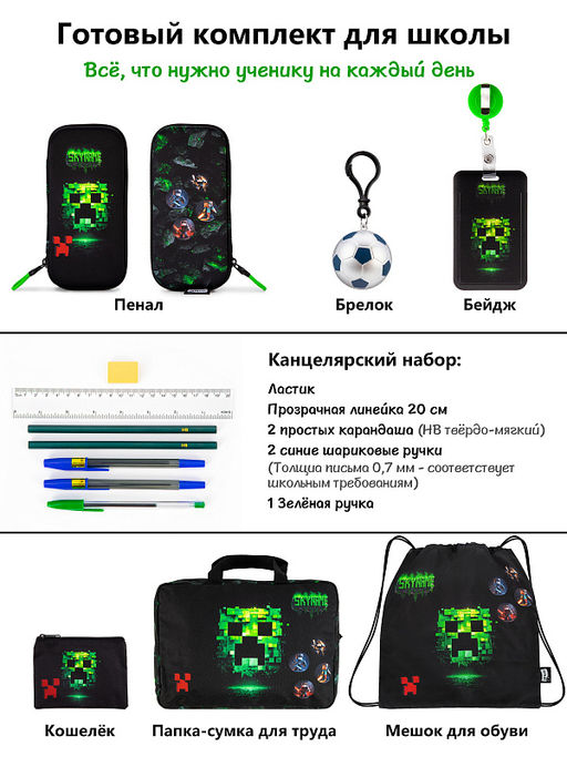 Рюкзак SkyName set-R9-1 + мешок для обуви, папка, пенал, кошелек, бейдж, канц.наб, бр. мячик, значки  фото 15