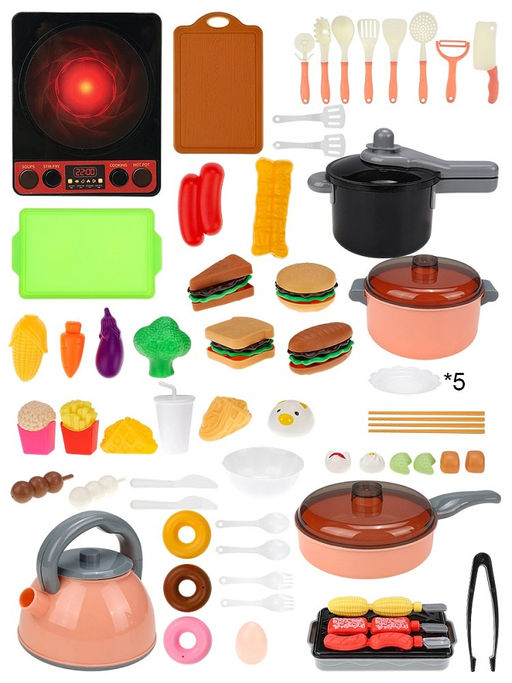 Игровой набор "Посуда" с электроплитой и продуктами, 71 предм., в коробке 23*13*18см (FCJ1461639)