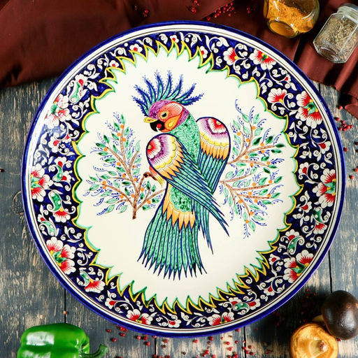 Ляган узбекский Риштанская Керамика «Жар-птица», d=41 см, МИКС