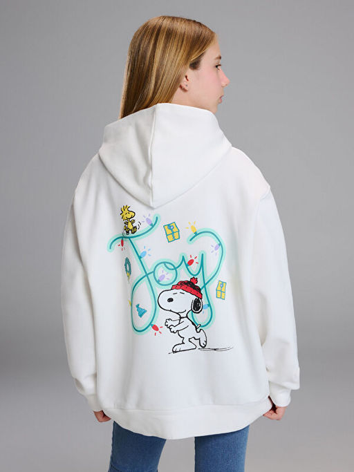 Kap??onlu Snoopy Bask?l? K?z ?ocuk Kal?n Sweatshirt