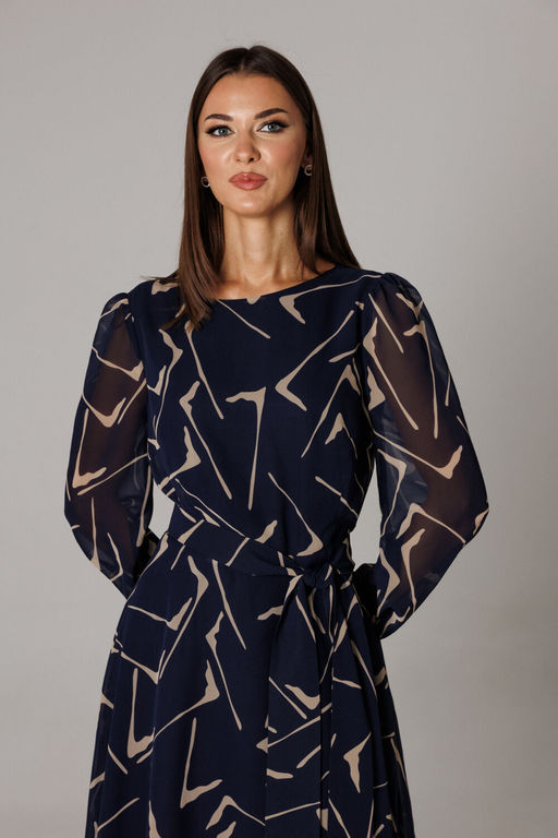 Платье Lars Style 1161 сине-бежевый принт