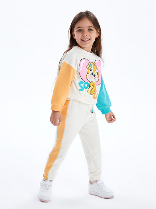 Bisiklet Yaka Uzun Kollu Chip and Dale Bask?l? K?z Bebek Sweatshirt ve E?ofman Alt 2li Tak?m - Waikiki фото 3