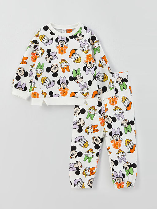 Bisiklet Yaka Minnie Mouse Bask?l? K?z Bebek Sweatshirt ve E?ofman Alt 2li