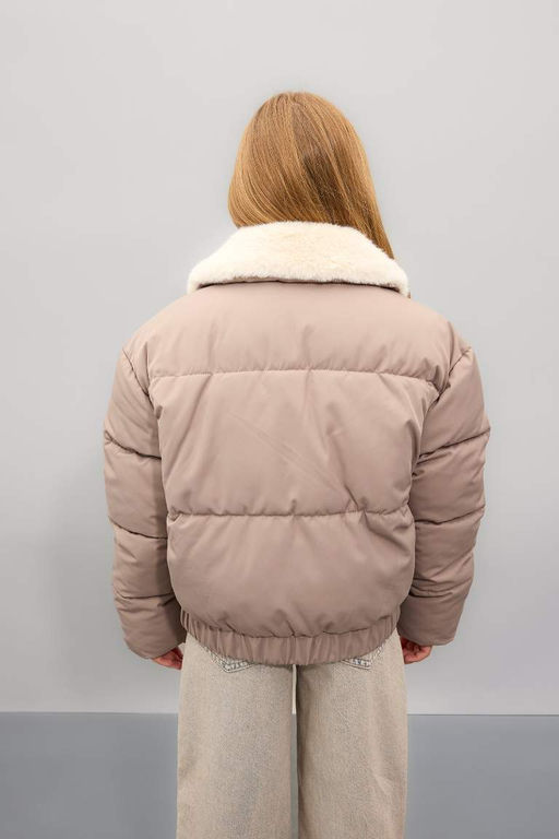 Пуховое пальто с воротником из искусственного меха для девочек, ветрозащитное пальто на молнии - Defacto фото 5