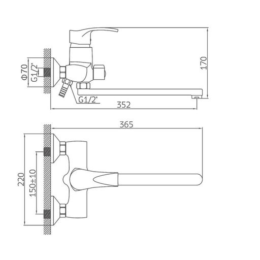 Смеситель для ванны Accoona A7103B, однорычажный, с душевым набором, силумин, хром