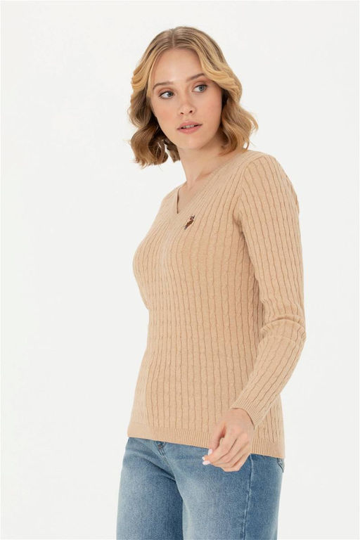 Женский базовый свитер песочного цвета с v-образным вырезом Неожиданная скидка в корзине - U.s. polo assn фото 3