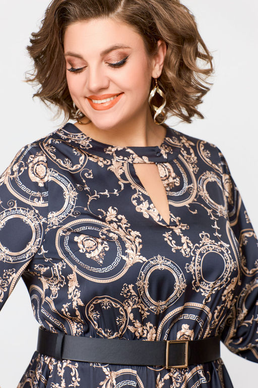 Платье Swallow 707 черный+бежевый принт