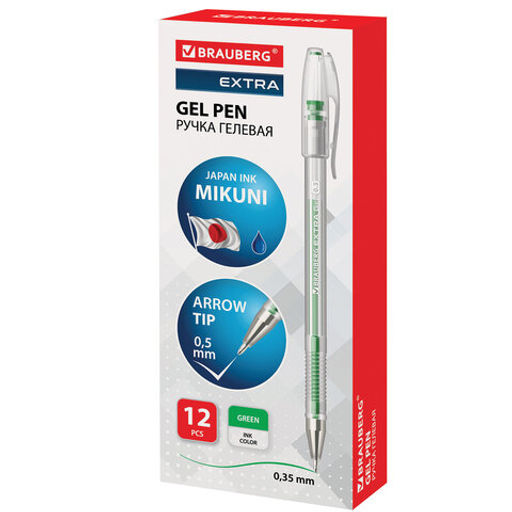 Цена за 3шт. Ручка гелевая BRAUBERG "EXTRA", ЗЕЛЕНАЯ, корпус прозрачный, узел 0,5 мм, линия 0,35 мм, 143904