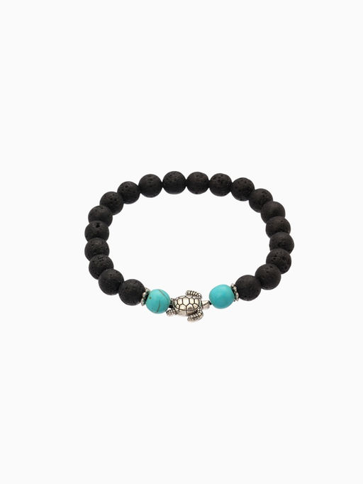 Браслет «Черепашка», длина 18 см, камень пирит, лава, чёрный, бирюзовый