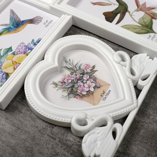 Фоторамка - коллаж на 3 фото 10?10 см, 10?15 см Фламинго и птички, пластик, белая, 25.5?28 см