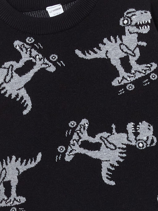 Bisiklet Yaka Bask?l? Erkek ?ocuk Triko Kazak