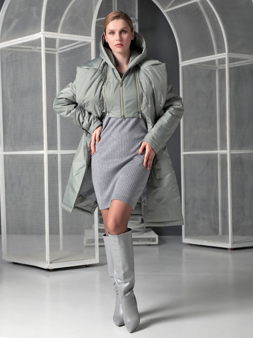 25326 Пальто дем. серо-оливковый - Dizzyway фото 5