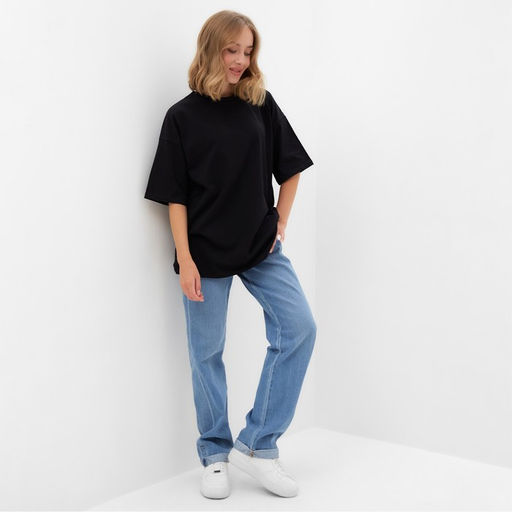 Футболка женская MINAKU: Basic line, чёрная, размер 52