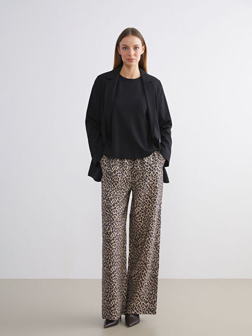 Beli Lastikli Leopar Desenli Kad?n Pantolon