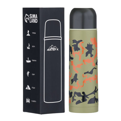 Термос Мастер К Гильза. Камуфляж, 500 мл, с кружкой, сохраняет тепло до 8 ч, нержавеющая сталь, цвет хаки
