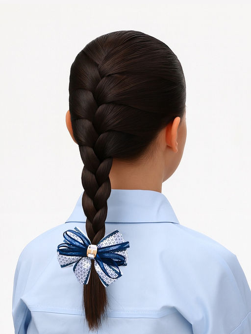 Цена за 6 шт. Бант для волос на резинке «Школьница», мелкий узор, 8 см, бело-синий