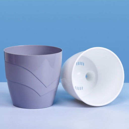 Цена за 2 шт. Кашпо для цветов пластиковое 2л d-15см "Грация" со вставкой серый шёлк