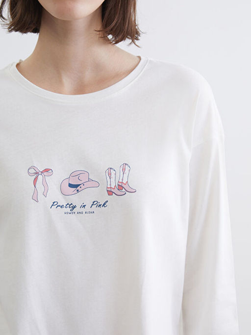 Bisiklet Yaka Bask?l? Kad?n Pijama Tak?m?