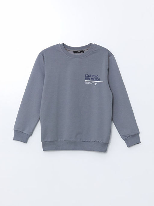 Bisiklet Yaka Bask?l? Erkek ?ocuk Sweatshirt